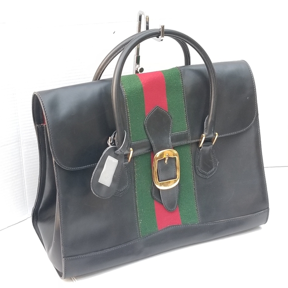 Auth Vintage Gucci Web Rare UNISEX Boston Carryall weekender mini luggage XL bag - Picture 4 of 16